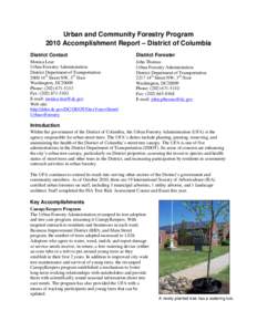 Urban and Community Forestry Program 2010 Accomplishment Report – District of Columbia District Contact District Forester