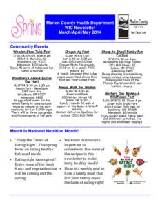 Marion County Health Department WIC Newsletter March/April/May 2014 Community Events Wooden Shoe Tulip Fest