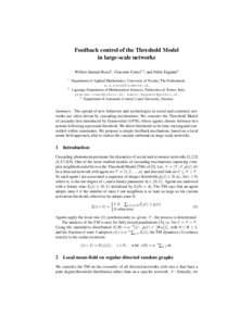 Feedback control of the Threshold Model in large-scale networks Wilbert Samuel Rossi1 , Giacomo Como2,3, and Fabio Fagnani2 1 2