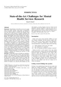 The Journal of Mental Health Policy and Economics J. Mental Health Policy Econ. 2, 9–PERSPECTIVES  State-of-the-Art Challenges for Mental