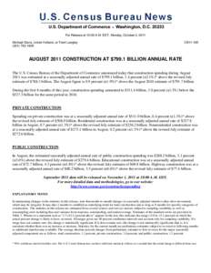 For Release at 10:00 A.M. EDT, Monday, October 3, 2011 Michael Davis, Linnet Holland, or Trent Langley[removed]CB11-165