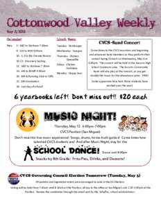 Cottonwood Valley Weekly May 2, 2016 August 17, 2015  Calendar