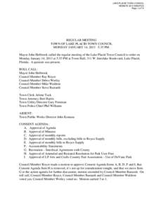 LAKE PLACID TOWN COUNCIL WEBSITE 2013 MINUTES Page 1 of 70 REGULAR MEETING TOWN OF LAKE PLACID TOWN COUNCIL
