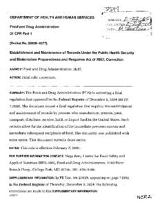 DEPARTMENT 0F HEALTH AND HUMAN SERVICES Food and Drug Administration 21 CFR Part 1 [Docket No. 2002N-O277] Establishment