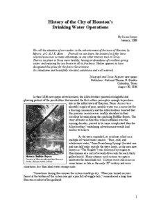 History of the City of Houston’s Drinking Water Operations By Susan Smyer