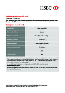 Key facts about this credit card Correct as at: 1 October 2012 This information sheet is an Australian Government requirement under the National Consumer Credit Protection Act[removed]Description of credit card