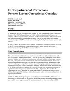 Region 3 GPRA Baseline RCRA Corrective Action Facility DC Department of Corrections Lorton VAD980830988