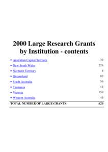 2000 Large Research Grants by Institution - contents • Australian Capital Territory 33