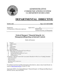 ADMINISTRATIVE COMMUNICATIONS SYSTEM U.S. DEPARTMENT OF EDUCATION DEPARTMENTAL DIRECTIVE OCFO:1-101