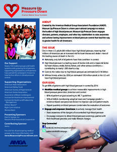 American Medical Group Foundation  ABOUT Created by the American Medical Group Association’s Foundation (AMGF), Measure Up/Pressure Down is a three-year national campaign to reduce the burden of high blood pressure. Me