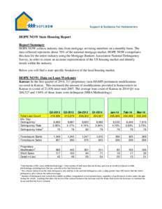 HOPE NOW State Housing Report Report Summary HOPE NOW collects industry data from mortgage servicing members on a monthly basis. The data collected represents about 70% of the national mortgage market. HOPE NOW extrapola