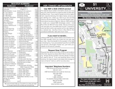BUS STOP NUMBERS  Eastbound Westbound