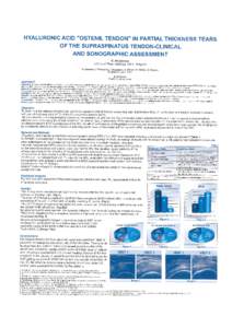 HYALURONIC ACID “OSTENIL TENDON” IN PARTIAL THICKNESS TEARS 0F THE SUPRASPINATUS TENDON-CLINICAL AND SONOGRAPHIC ASSESSMENT R. Nestorova  Centre of Rheumatology, Sofia, Bulgaria