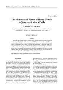 Polish Journal of Environmental Studies Vol. 12, No), Letter to Editor Distribution and Forms of Heavy Metals in Some Agricultural Soils
