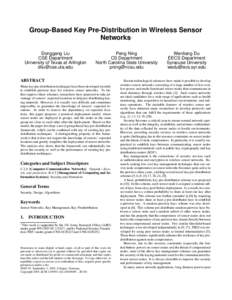 Computing / Telecommunications engineering / Key distribution / Key management / Distributed data storage / Sensor node / Wireless ad-hoc network / Peer-to-peer / Public-key cryptography / Wireless networking / Technology / Wireless sensor network