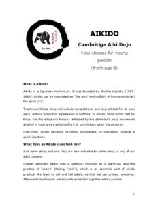 AIKIDO Cambridge Aiki Dojo New classes for young people (from age 8)