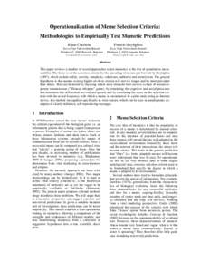 Operationalization of Meme Selection Criteria: Methodologies to Empirically Test Memetic Predictions