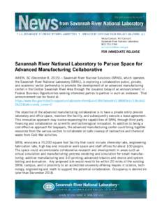 Media Contact: Will Callicott Savannah River National LaboratoryFOR IMMEDIATE RELEASE