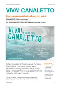 Polska Orkiestra Sinfonia Iuventus  25 kwietnia 2014 VIVA! CANALETTO Nowy warszawski festiwal muzyki i sztuk