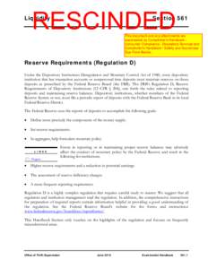 Exam Handbook 561, Reserve Requirements (Reg D), June 22, 2010