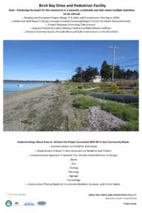 Birch Bay Drive and Pedestrian Facility  Goal – Enhancing the beach for the community in a naturally sustainable way that meets mul�ple objec�ves   (to be rened)   Develop and 