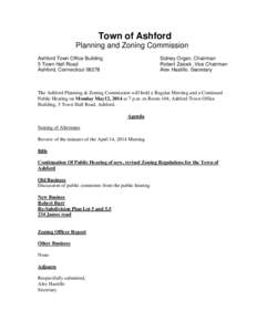 Town of Ashford Planning and Zoning Commission Ashford Town Office Building 5 Town Hall Road Ashford, Connecticut 06278