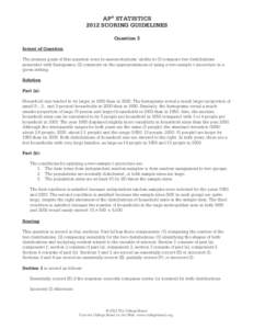 AP® STATISTICS 2012 SCORING GUIDELINES Question 3 Intent of Question The primary goals of this question were to assess students’ ability to (1) compare two distributions presented with histograms; (2) comment on the a