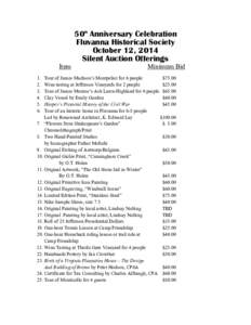 50th Anniversary Celebration Fluvanna Historical Society October 12, 2014 Silent Auction Offerings Item 1.