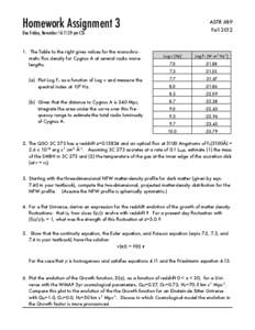 Homework Assignment 3  ASTR 689 FallDue Friday, November 16 11:59 pm CST.