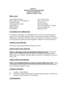 AGENDA ROSELAND PLANNING BOARD REGULAR MEETING MARCH 17, 2014 at 7 P.M. ROLL CALL: Louis LaSalle, Chairman