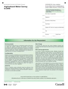 Environment Accounts and Statistics Division  CONFIDENTIAL when completed Agricultural Water Survey in 2010