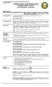 CALIFORNIA DEPARTMENT OF CORRECTIONS AND REHABILITATION  www.cdcr.ca.gov CORRECTIONAL SUPERVISING COOK, CORRECTIONAL FACILITY
