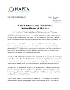 NAPFA New Board Member Release[removed]