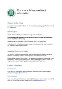 Commons Library redirect information Reason for the move Due to a restructuring of the website, this Commons Library briefing paper has been moved to a new location.