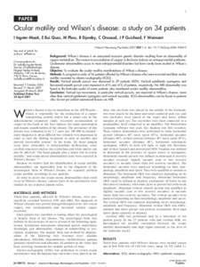 1  PAPER Ocular motility and Wilson’s disease: a study on 34 patients I Ingster-Moati, E Bui Quoc, M Pless, R Djomby, C Orssaud, J P Guichard, F Woimant