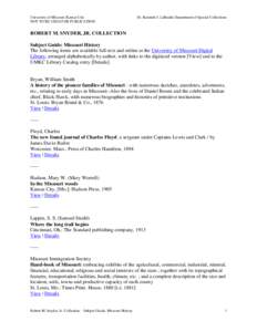 University of Missouri-Kansas City NOT TO BE USED FOR PUBLICATION Dr. Kenneth J. LaBudde Department of Special Collections  ROBERT M. SNYDER, JR. COLLECTION