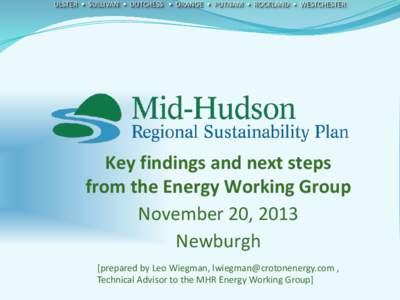 ULSTER • SULLIVAN • DUTCHESS • ORANGE • PUTNAM • ROCKLAND • WESTCHESTER  Key findings and next steps from the Energy Working Group November 20, 2013 Newburgh