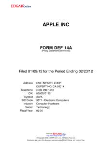 APPLE INC  FORM DEF 14A (Proxy Statement (definitive))