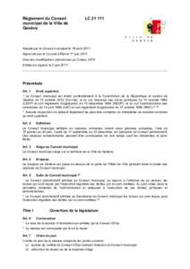 Règlement du Conseil municipal de la Ville de Genève (LC21111)