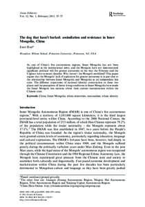 Asian Ethnicity Vol. 12, No. 1, February 2011, 55–75 The dog that hasn’t barked: assimilation and resistance in Inner Mongolia, China Enze Han*