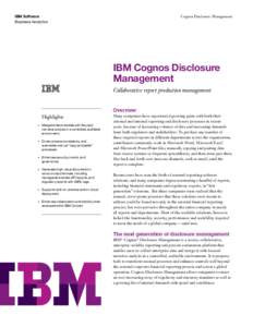 IBM Software Business Analytics Cognos Disclosure Management  IBM Cognos Disclosure