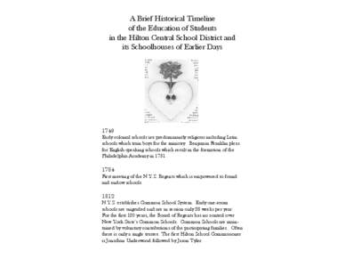 A Brief Historical Timeline of the Education of Students in the Hilton Central School District and its Schoolhouses of Earlier Days  1749