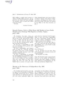 July 3 / Administration of George W. Bush, 2001 $92.5 million in surplus local revenues to address FY 2001 budget pressures, and approval for the Water and Sewer Authority (an enterprise fund) to spend $2.2 million of it