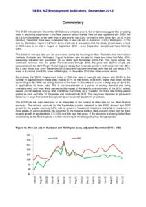 SEEK NZ Employment Indicators, DecemberCommentary The SEEK Indicators for December 2012 show a complex picture, but on balance suggest that an easing trend is becoming established in the New Zealand labour market.