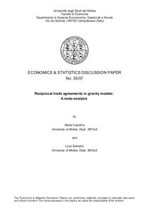 Università degli Studi del Molise Facoltà di Economia Dipartimento di Scienze Economiche, Gestionali e Sociali Via De Sanctis, ICampobasso (Italy)  ECONOMICS & STATISTICS DISCUSSION PAPER