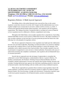 ALABAMA SECURITIES COMMISSION 770 WASHINGTON AVE., SUITE 570 MONTGOMERY, ALABAMA[removed]Telephone: ([removed]or[removed]Fax: ([removed]Email: [removed] Website: www.asc.alabama.gov