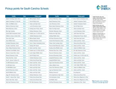 Pickup points for South Carolina Schools Facility Zone  Pickup point