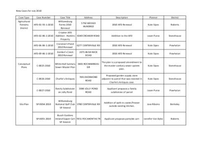 New Cases for July 2010 Case Type Case Number  Case Title