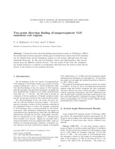 INTERNATIONAL JOURNAL OF GEOMAGNETISM AND AERONOMY VOL. 3, NO. 2, PAGES 167–171, DECEMBER 2002 Two-point direction finding of magnetospheric VLF emissions exit regions V. A. Mullayarov, S. I. Lvov, and V. I. Kozlov