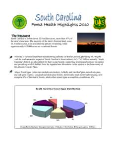 Forest Health Highlights 2010 South Carolina’s forests cover 12.9 million acres, more than 67% of the state’s land area. The majority of the state’s forested land, some 11.4 million acres, is in nonindustrial priva